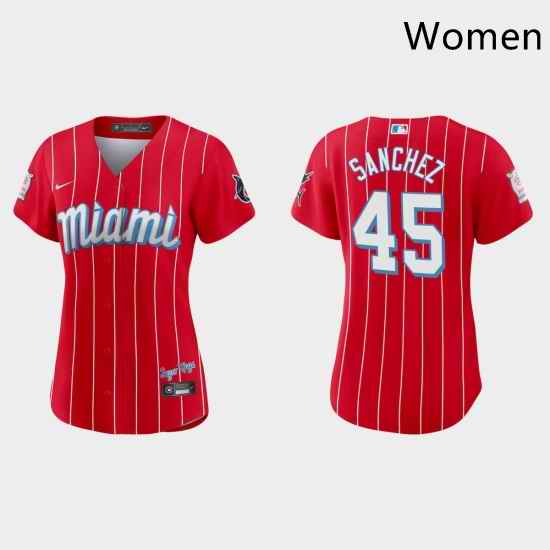 Miami Marlins 45 Sixto Sanchez Women Nike 2021 City Connect Authentic MLB Jersey Red